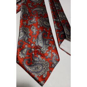 COUNTESS MARA, Red with Grey Paisley Pattern Satin Tie